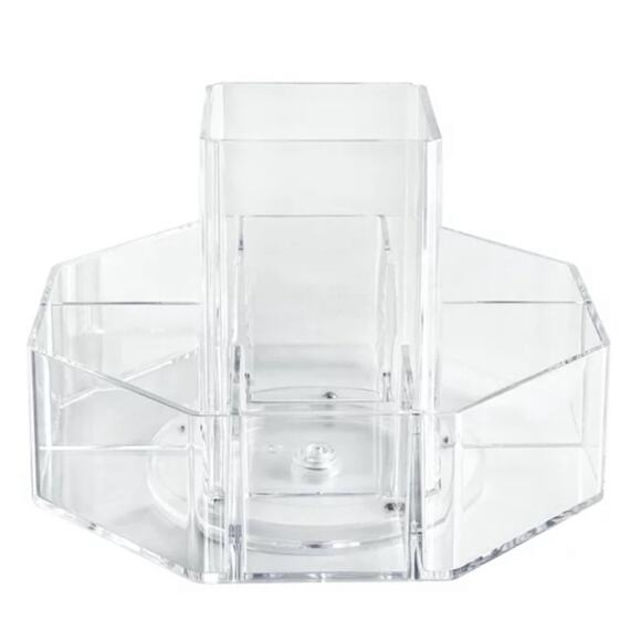 Circular Multi Compartment Plastic Rotating Organizer, Clear - Picture 3 of 7